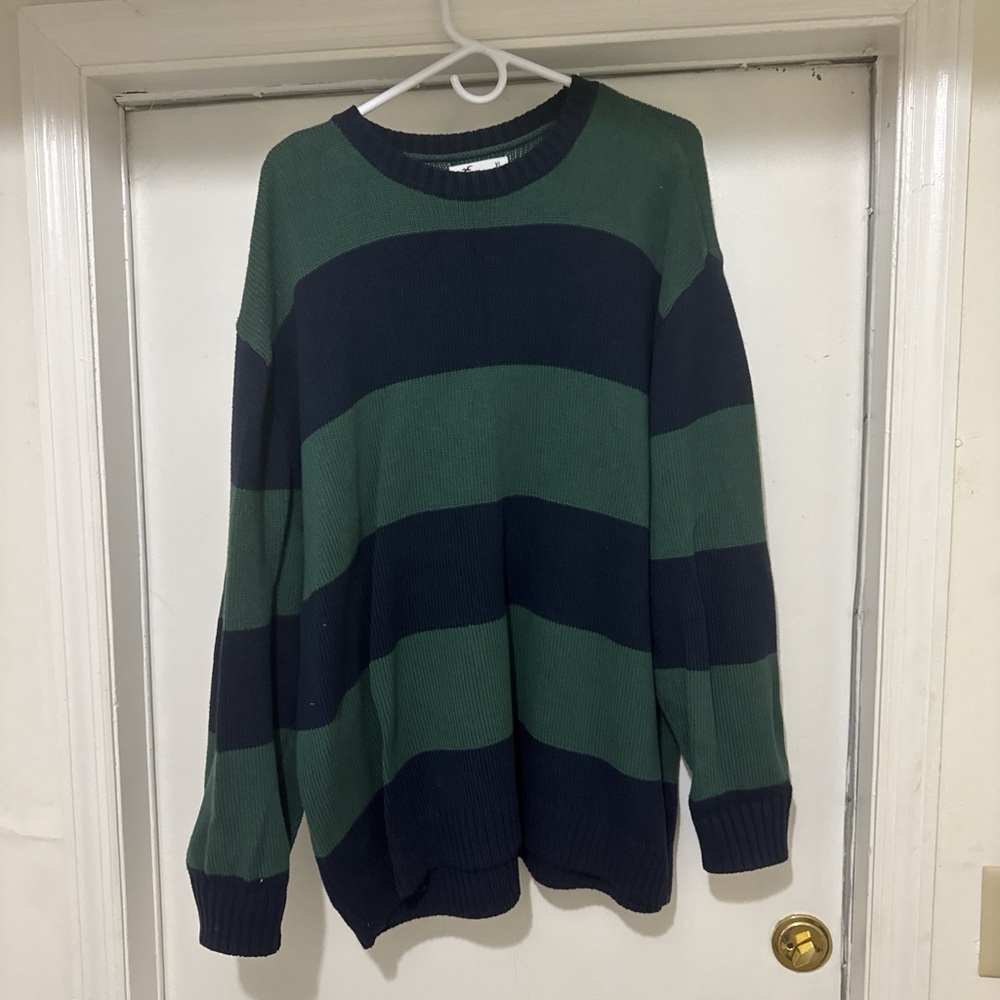 Hollister Sweater in Green and Navy Stripes
